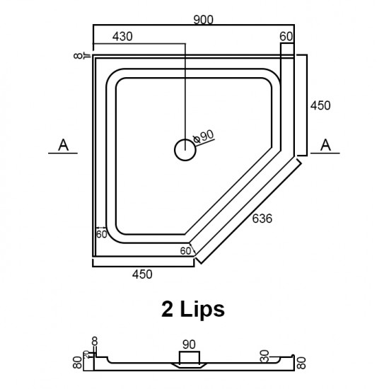 900x900mm Diamond Shower Tray Center/Corner Waste